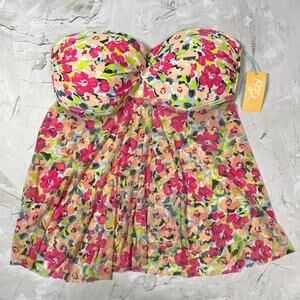 NEW Kona Sol Floral Tankini Size L Multicolor Strapless Bandeau Boning TARGET